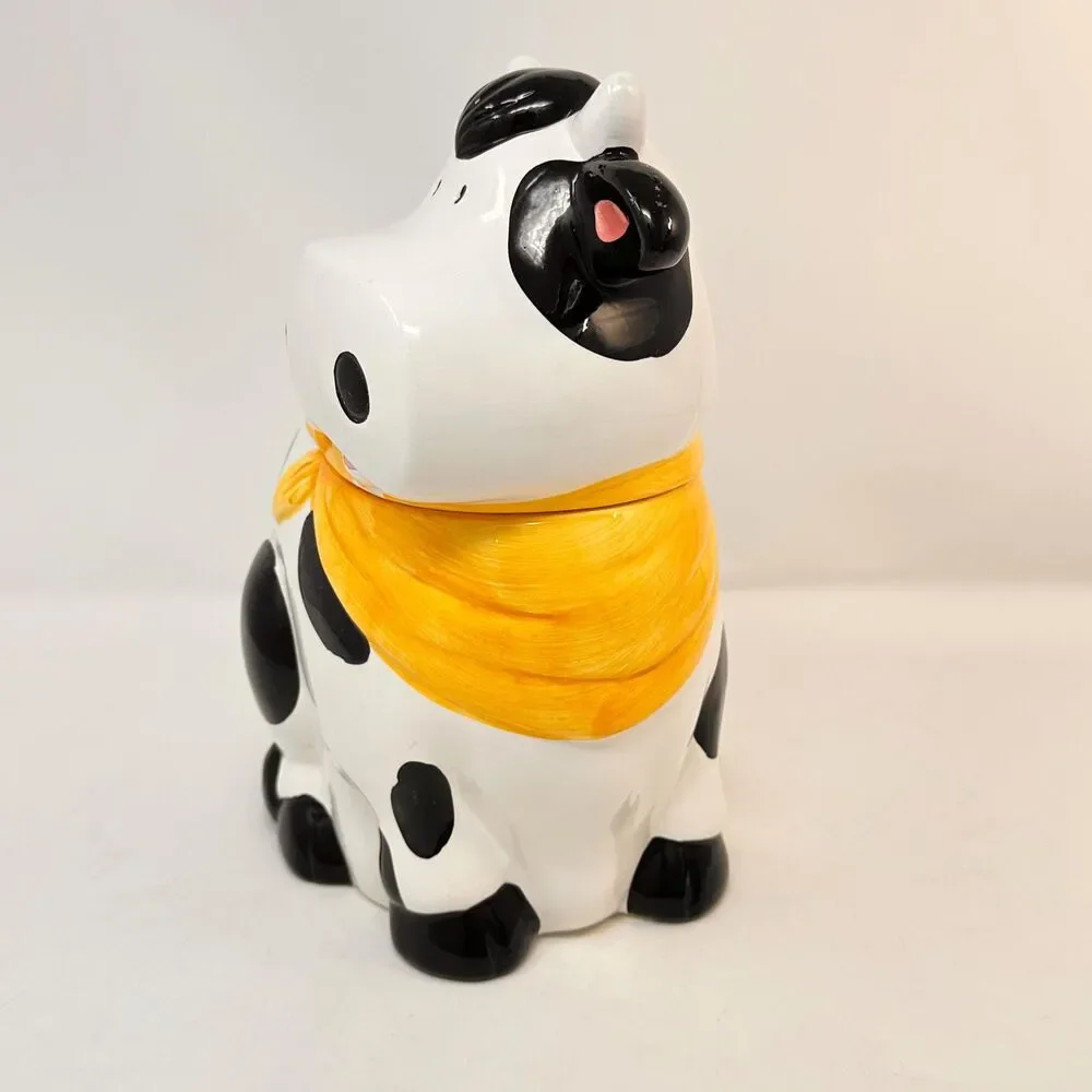 Vintage Cooks Club Ceramic Cow Cookie Jar Yellow Bandana Farmhouse Decor 11